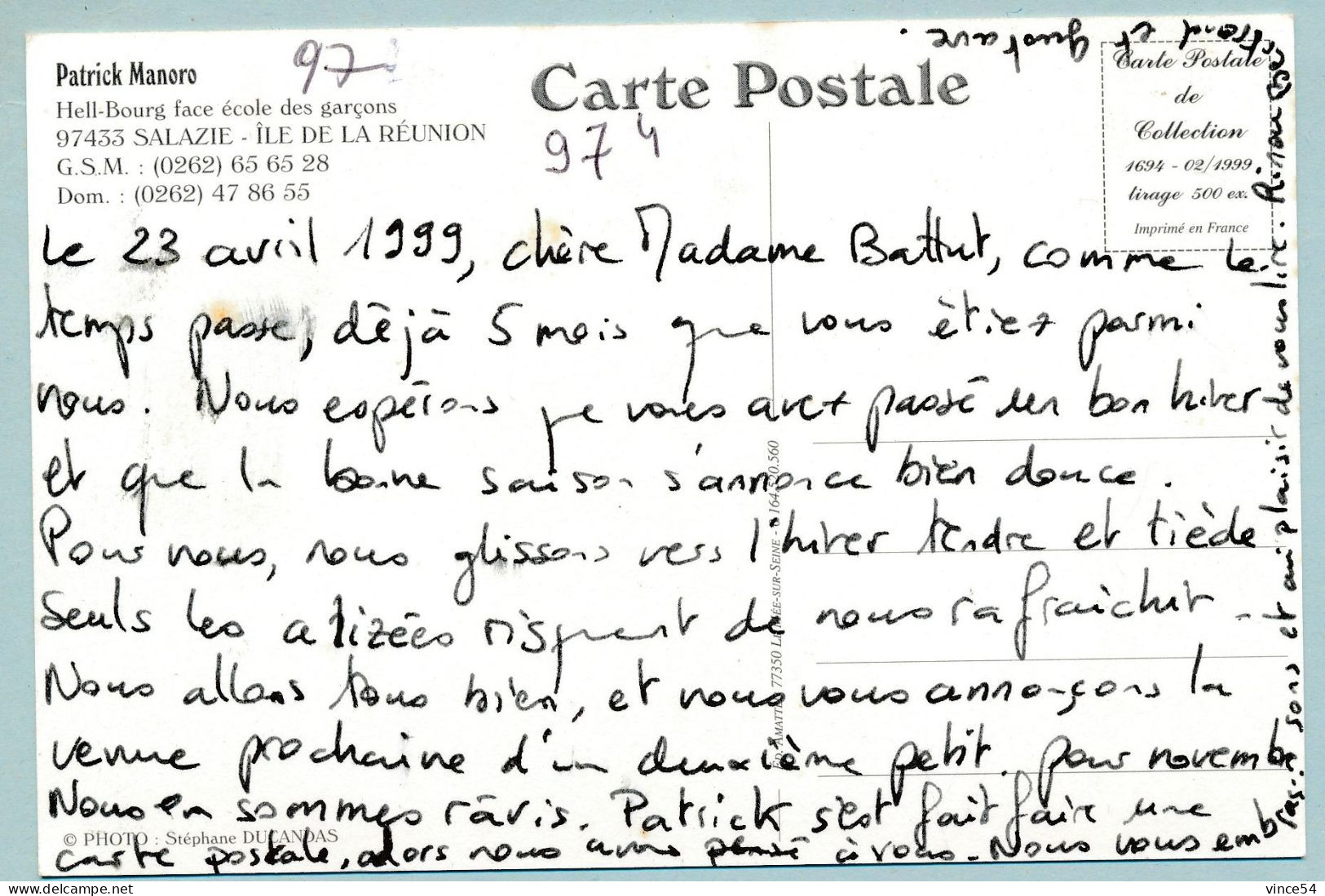 L'ILE DE LA REUNION - SALAZIE - Patrick MANORO Guide P.E.I. - Tonton LAFABLE - Carte Tirage 500 Ex. - Autres & Non Classés