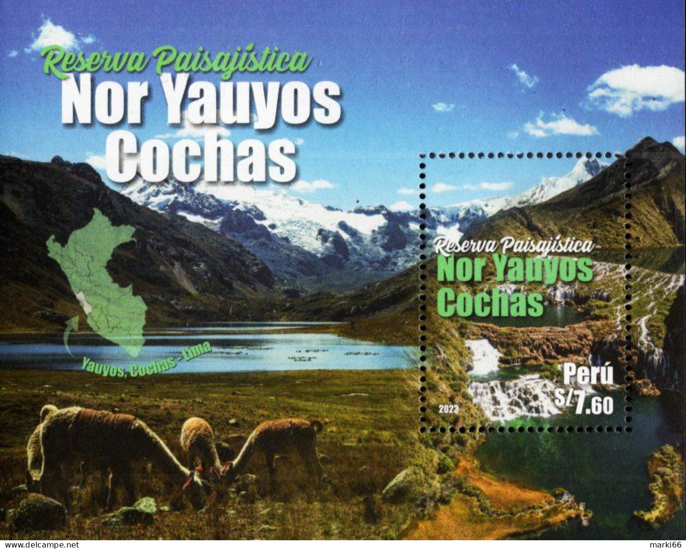 Peru - 2023 - Nor Yauyos Cochas Landscape Reserve - Llamas - Mint Souvenir Sheet - Perú