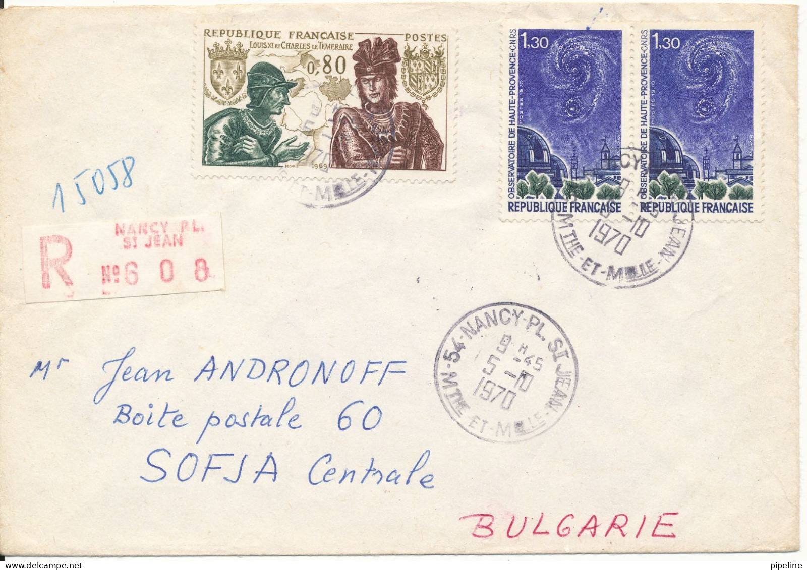 France Registered Cover Sent To Bulgaria 5-10-1970 - Lettres & Documents