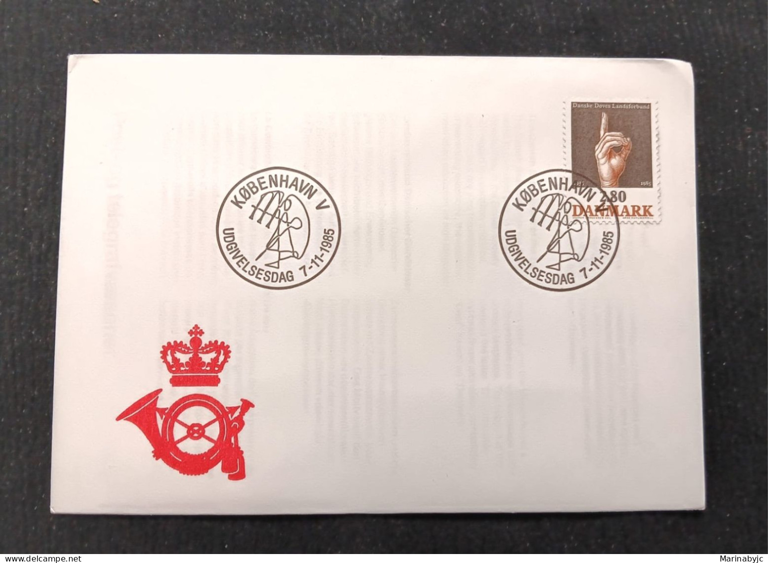 D)1985, DENMARK, FIRST DAY COVER, ISSUE, 50TH ANNIVERSARY OF THE NATIONAL ASSOCIATION OF THE DEAF, LETTER D, FDC - Autres & Non Classés