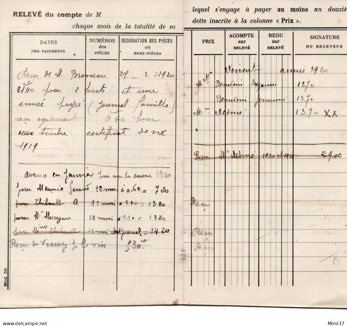 LA COLONISATION FRANCAISE CARNET DE PAIEMENT MENSUEL CONCERNANT LA PRODUCTION DE VIN - 1900 – 1949