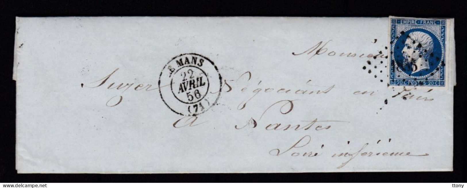 Un Timbre N° 14 Napoléon III  Bleu  Foncé  Sur   Lettre   Destination  Nantes  Année 1856 - 1853-1860 Napoleon III