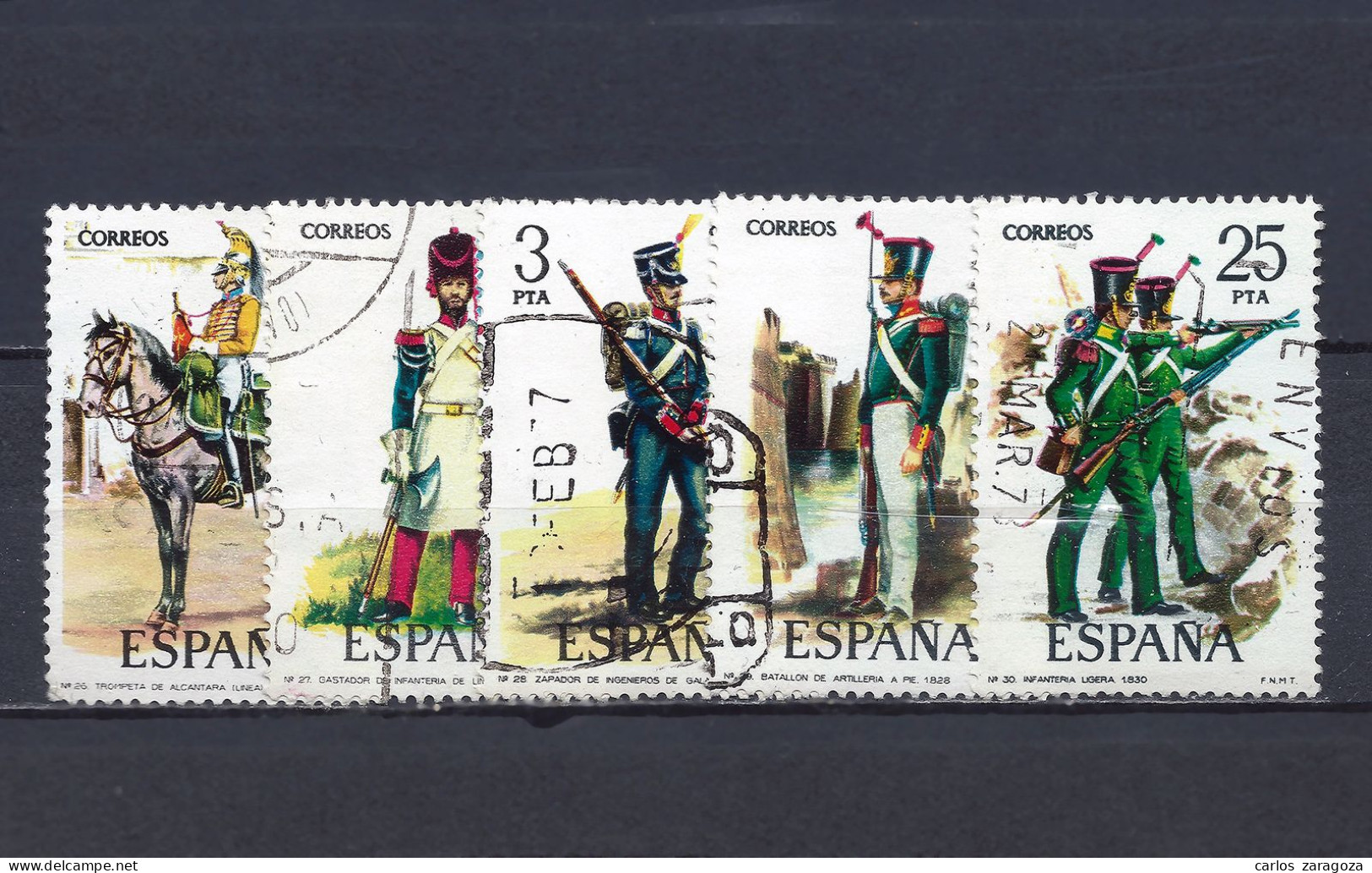 ESPAÑA 1976—Serie: Uniformes Militares 2350-2354, Yt 1996-2000, Mi 2243/47—Timbres Oblitérés (o) Used Stamps - Used Stamps