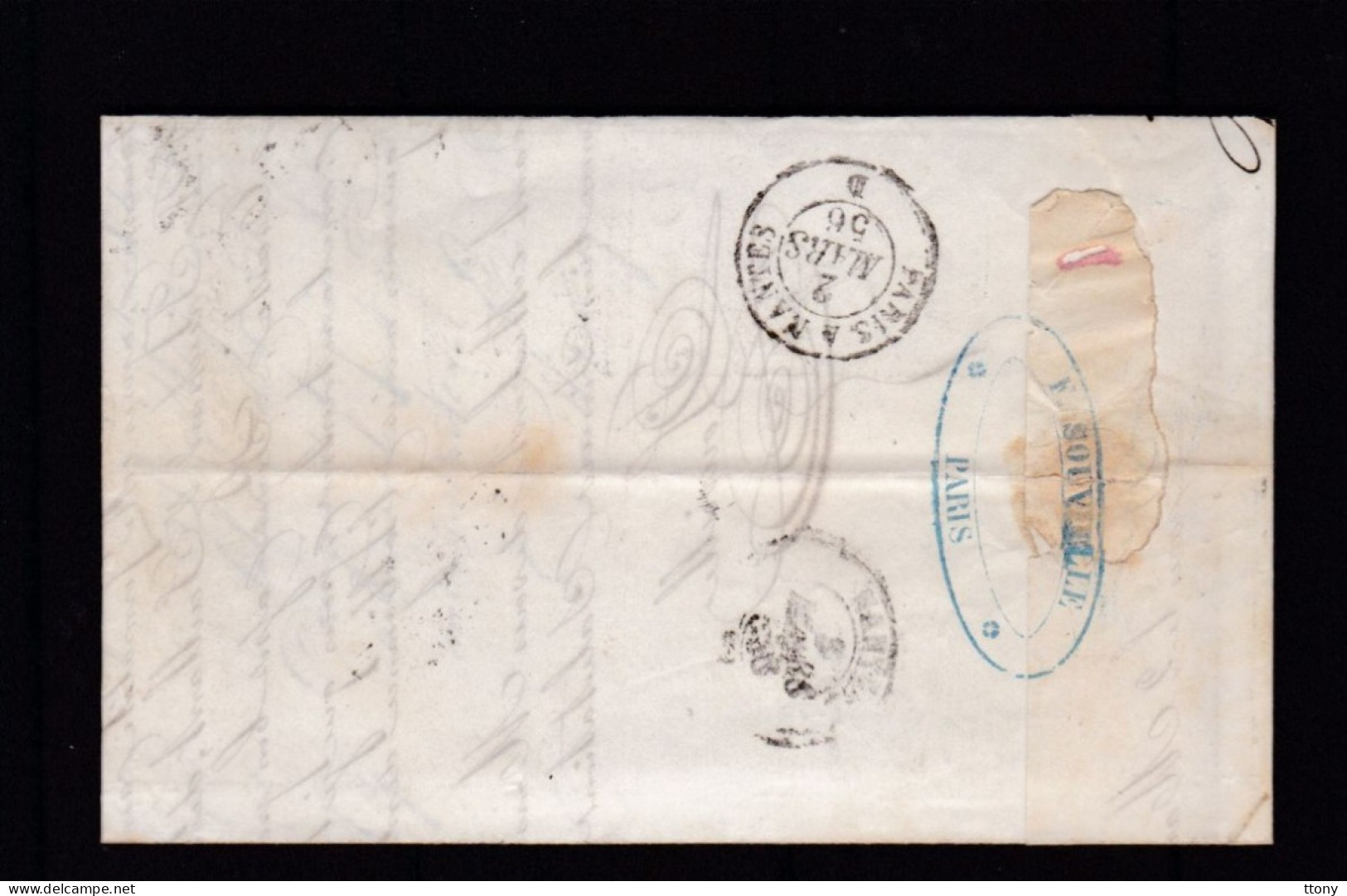 Un Timbre N° 14 Napoléon III  Bleu  Foncé  Sur   Lettre   Destination  Nantes  Année 1856 - 1853-1860 Napoleon III