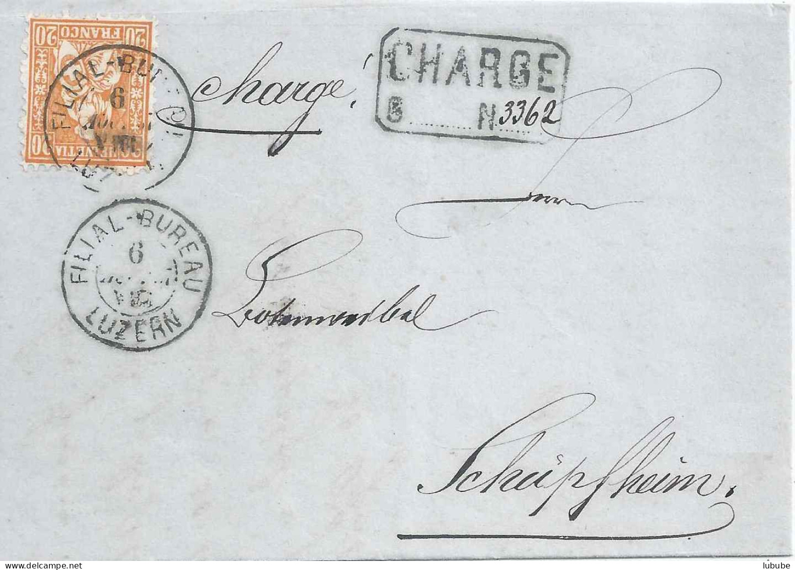 Chargé Brieflein  Filial-Bureau Luzern - Schüpfheim       1867 - Brieven En Documenten