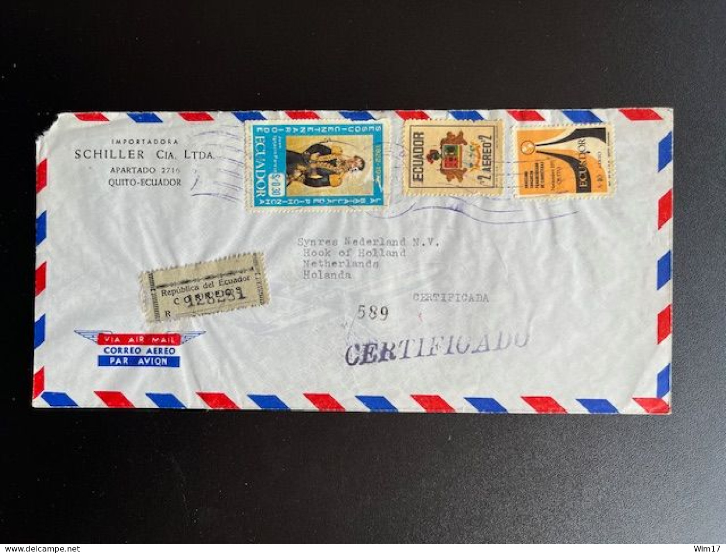 EQUADOR 1973 REGISTERED AIR MAIL LETTER QUITO TO HOEK VAN HOLLAND - Equateur