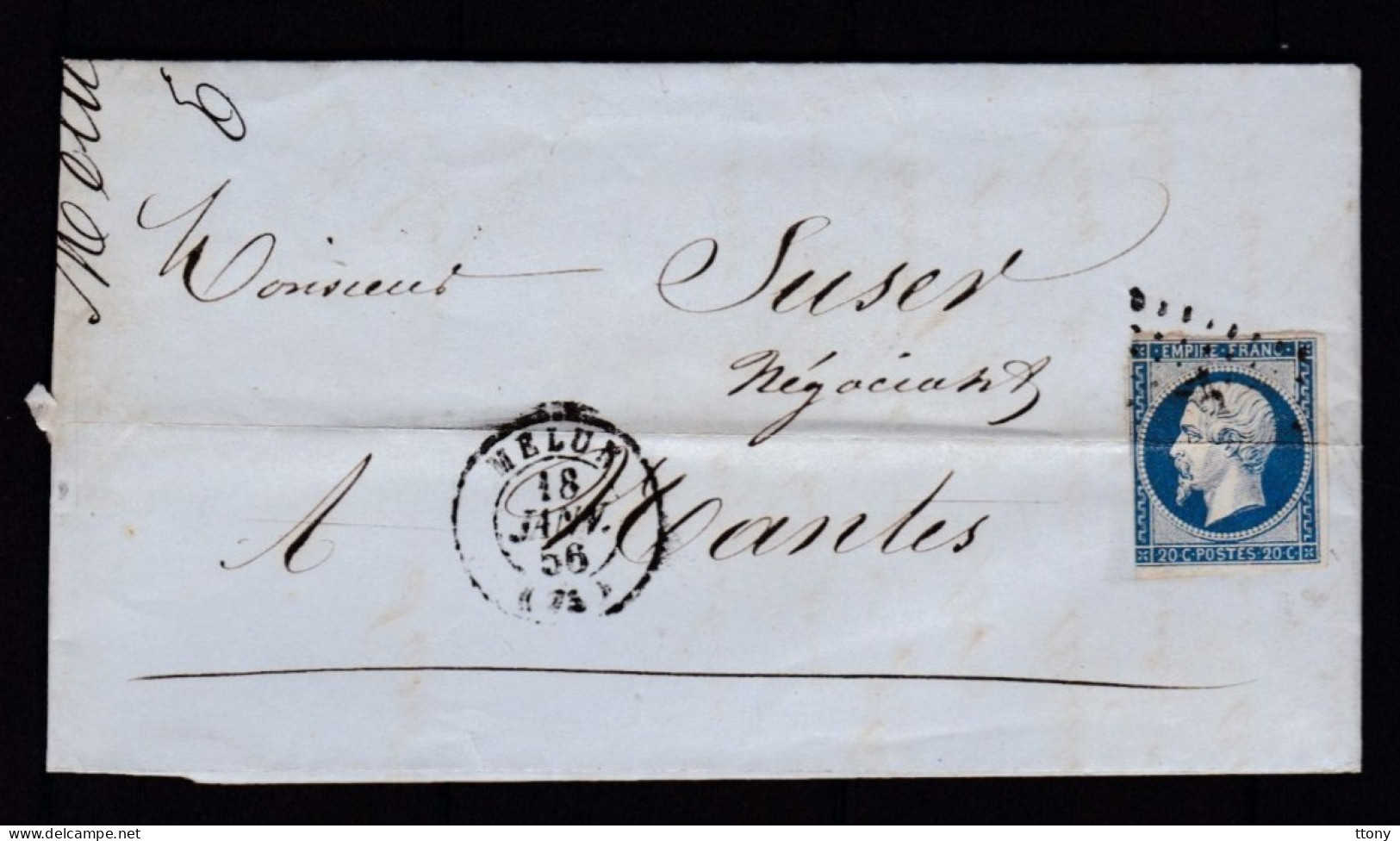 Un Timbre N° 14 Napoléon III  Bleu  Foncé  Sur   Lettre   Destination  Nantes  Année 1856 - 1853-1860 Napoleon III