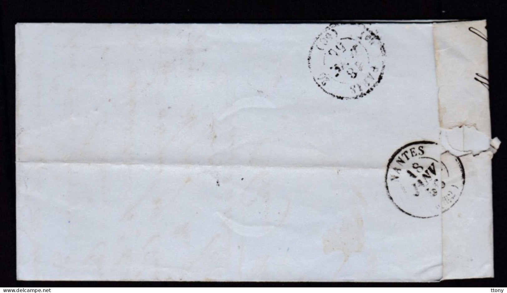 Un Timbre N° 14 Napoléon III  Bleu  Foncé  Sur   Lettre   Destination  Nantes  Année 1856 - 1853-1860 Napoléon III.