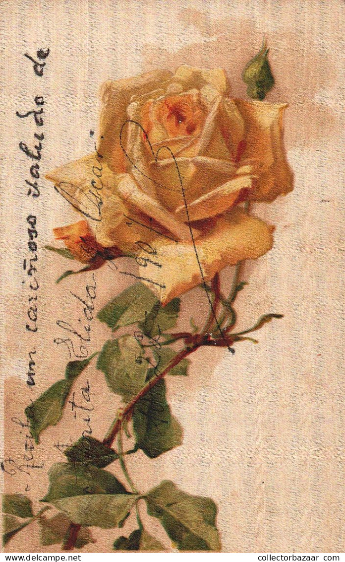 Rose Flower Printed On Silk Beautiful Postcard ! - Sonstige & Ohne Zuordnung