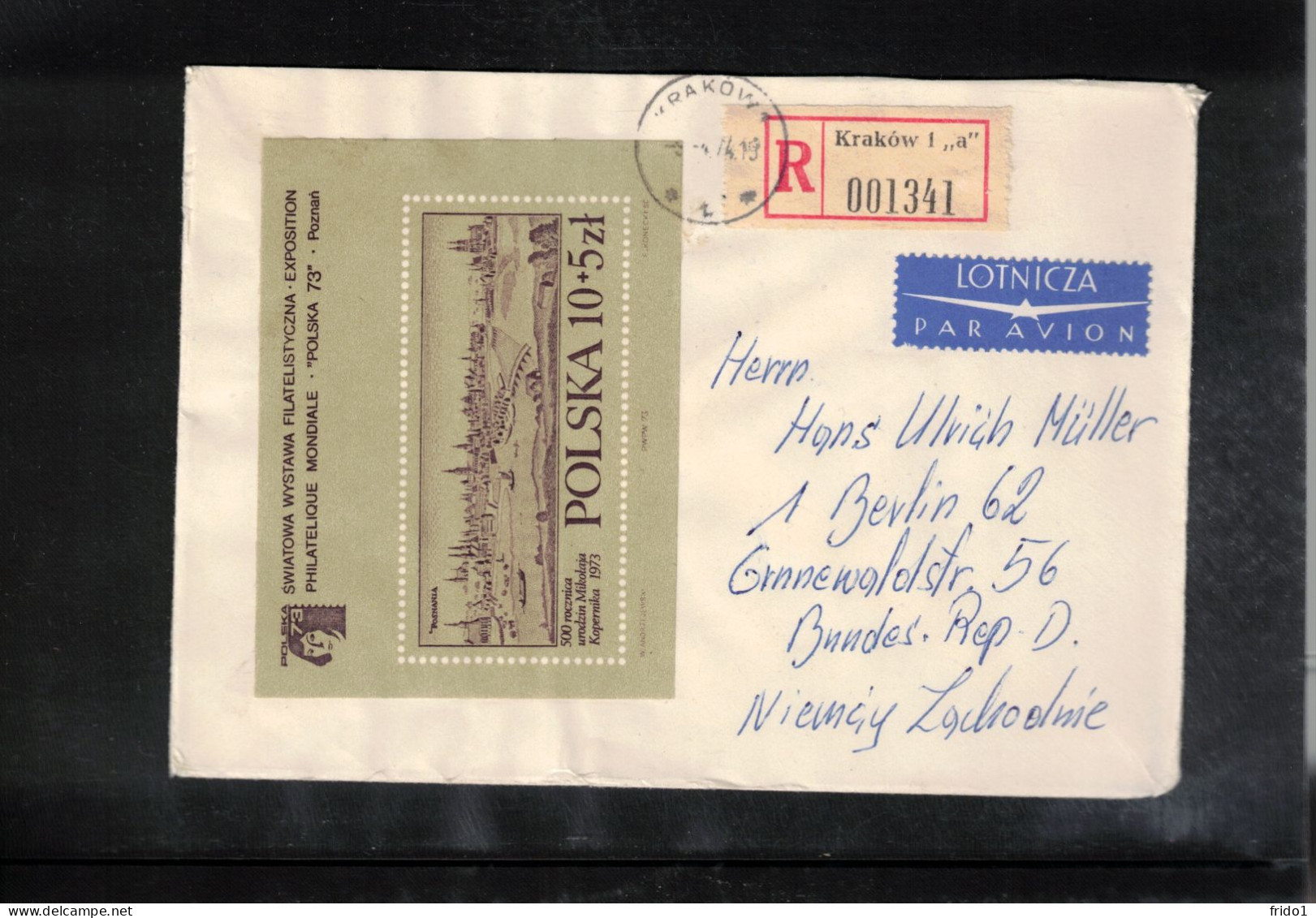 Poland/ Polska 1974 Astronomy - Nicolaus Kopernikus World Philatelic Exhibition Block Interesting Registered Letter - Astronomia