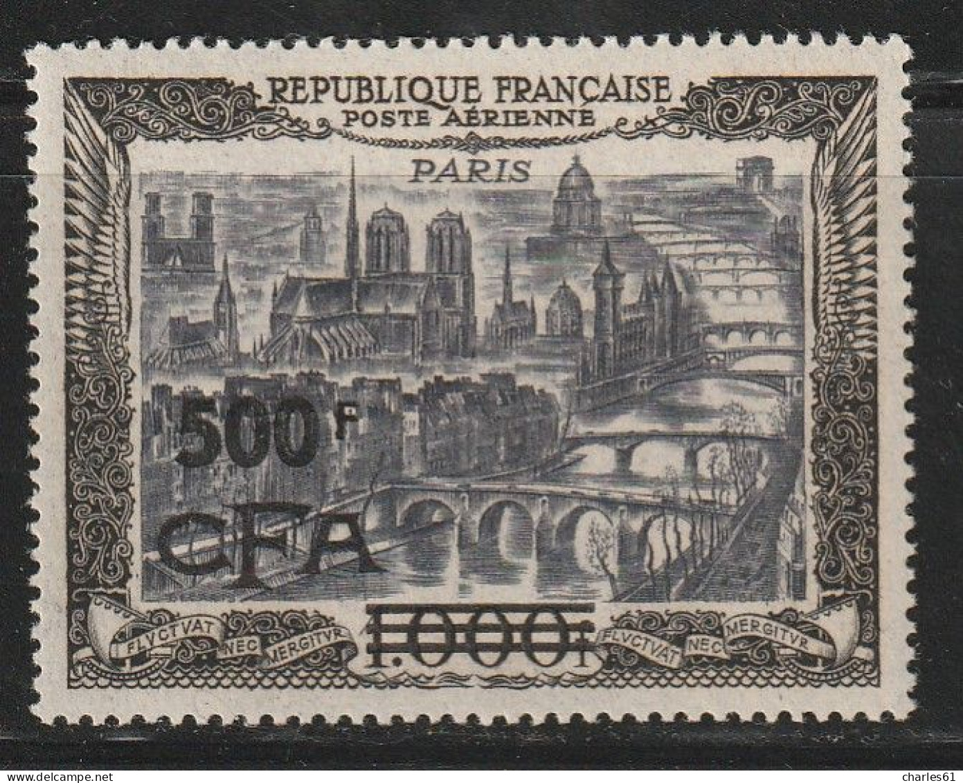REUNION - P.A N°51 ** (1951) 500f Sur 1000f Paris - Signé : Brun. - Posta Aerea