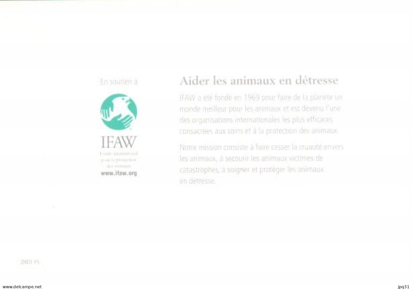 Carte Double IFAW Aider Les Animaux En Détresse - Chien - Ref 2ND1-F5 - Cani