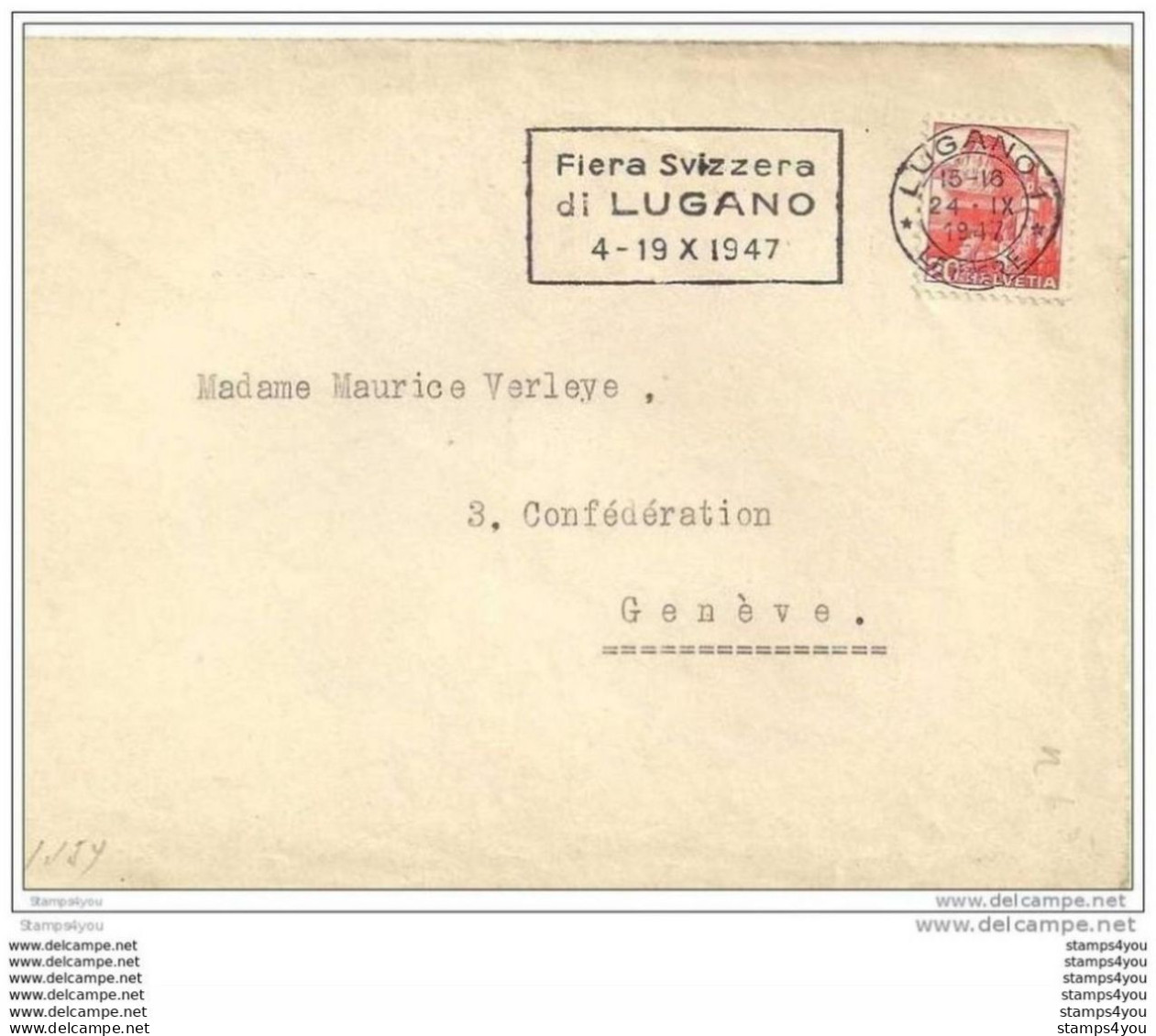 51 - 59 - Lettre Suisse  Avec Flamme "Fiera Svizzera Di Lugano 1947" - Lettres & Documents