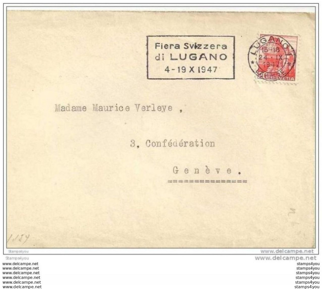 51 - 59 - Lettre Suisse  Avec Flamme "Fiera Svizzera Di Lugano 1947" - Covers & Documents