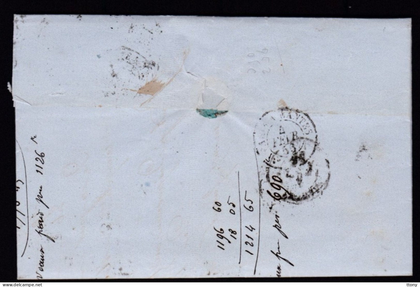 Un Timbre N° 14 Napoléon III  Bleu  Foncé  Sur   Lettre   Destination  Nantes  Année 1856 - 1853-1860 Napoleon III