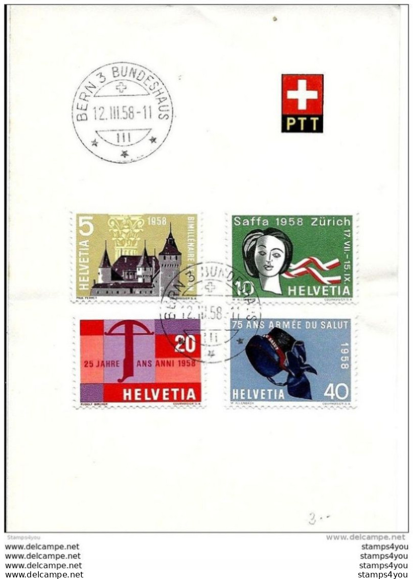 54 - 3 - Feuillet Avec Série Propagande Et Superbe Cachet à Date Bern 3 Bundeshaus 1958 - Lettres & Documents