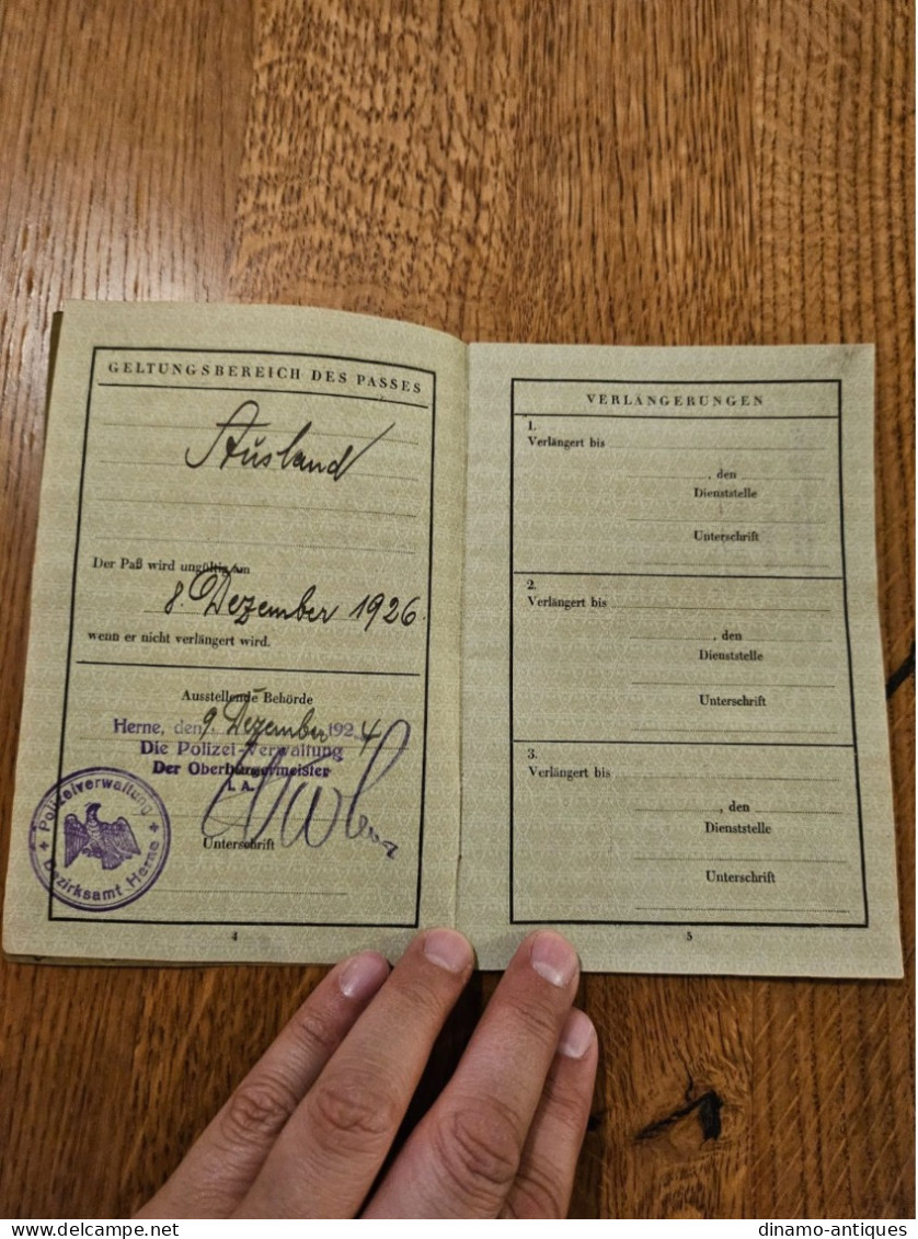 1924 Germany Passport Passeport Reisepass Issued In Herne For Travel To Switzerland - Historical Documents