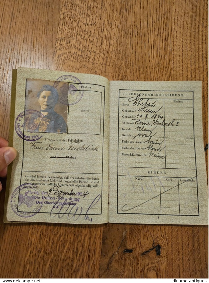 1924 Germany Passport Passeport Reisepass Issued In Herne For Travel To Switzerland - Documentos Históricos