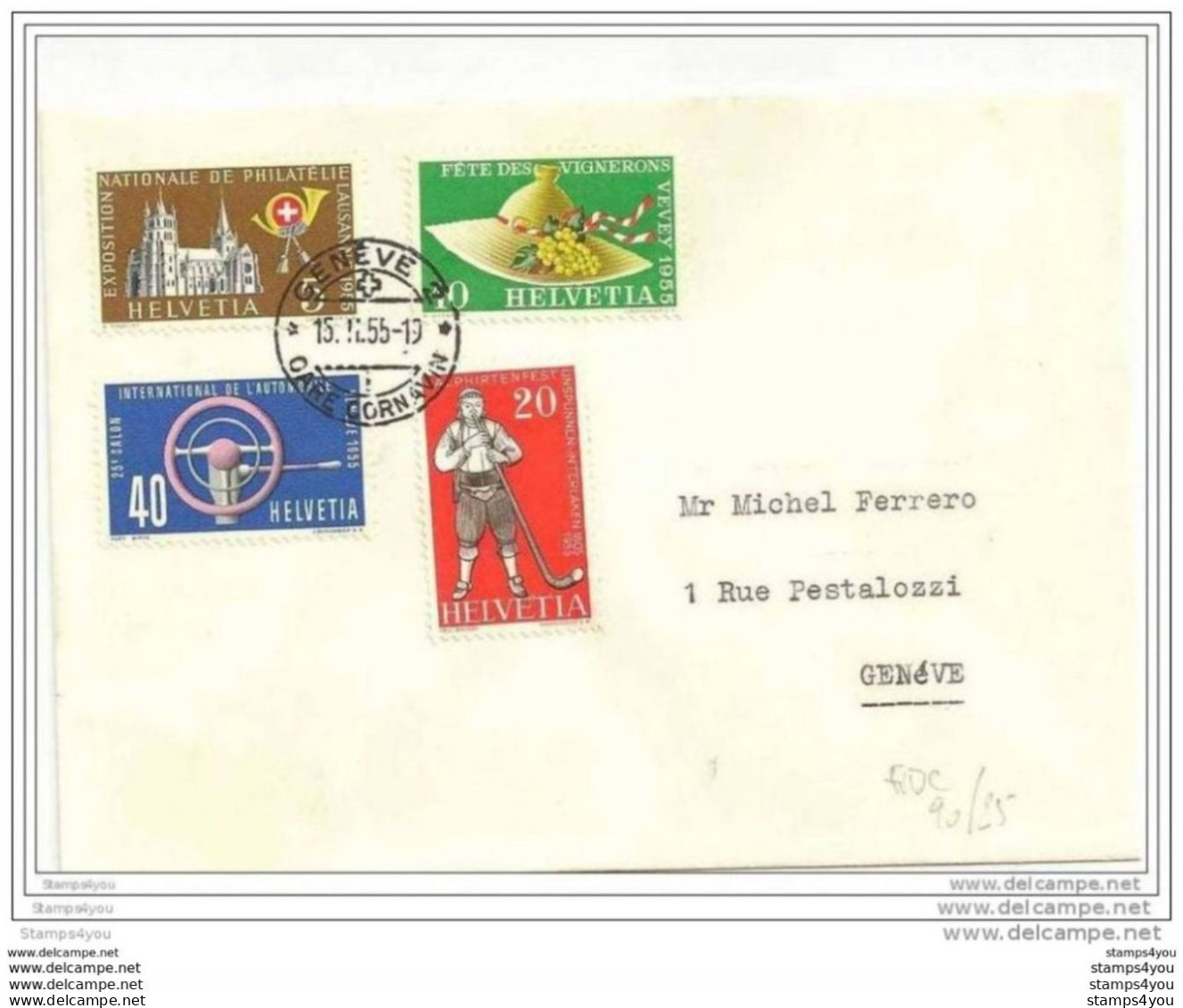 38 - 50 - Enveloppe Suisse Avec Série Propagande 1955 - Oblit 15.2.55 Genève - Date 1er Jour ! - Briefe U. Dokumente