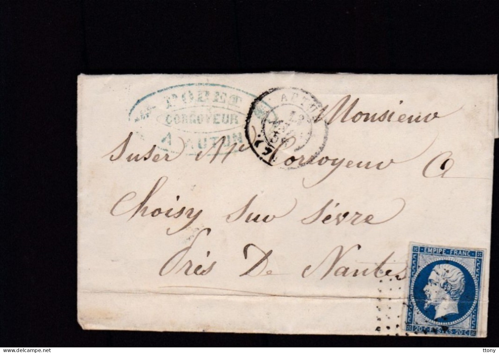 Un Timbre N° 14 Napoléon III  Bleu  Foncé  Sur   Lettre   Destination  Nantes  Année 1856 - 1853-1860 Napoleon III