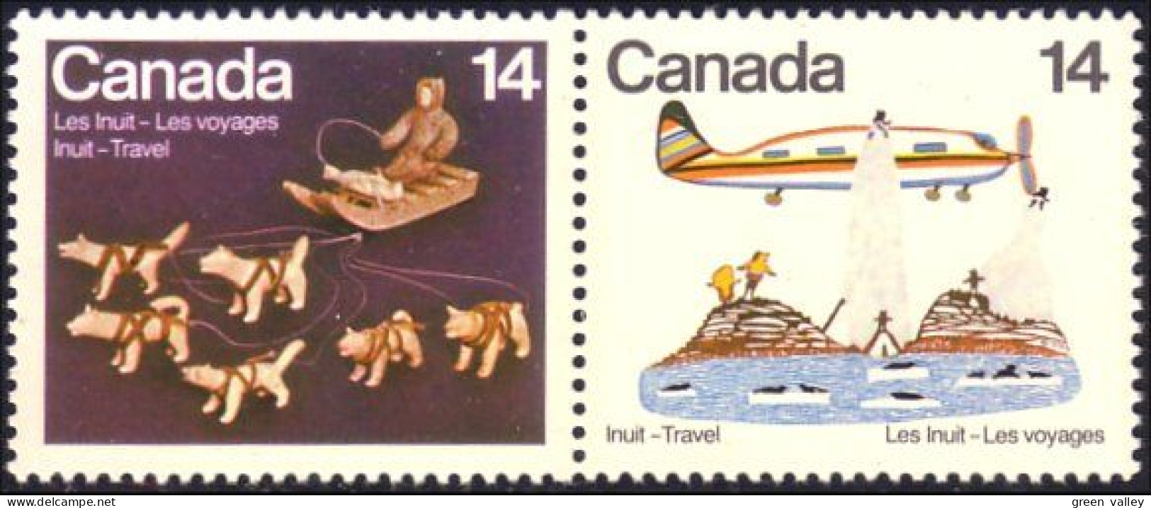 (C07-71aa) Canada Voyages Inuit Travels Dog Sled Traineau Chiens Avion Airplane MNH ** Neuf SC - Nuevos