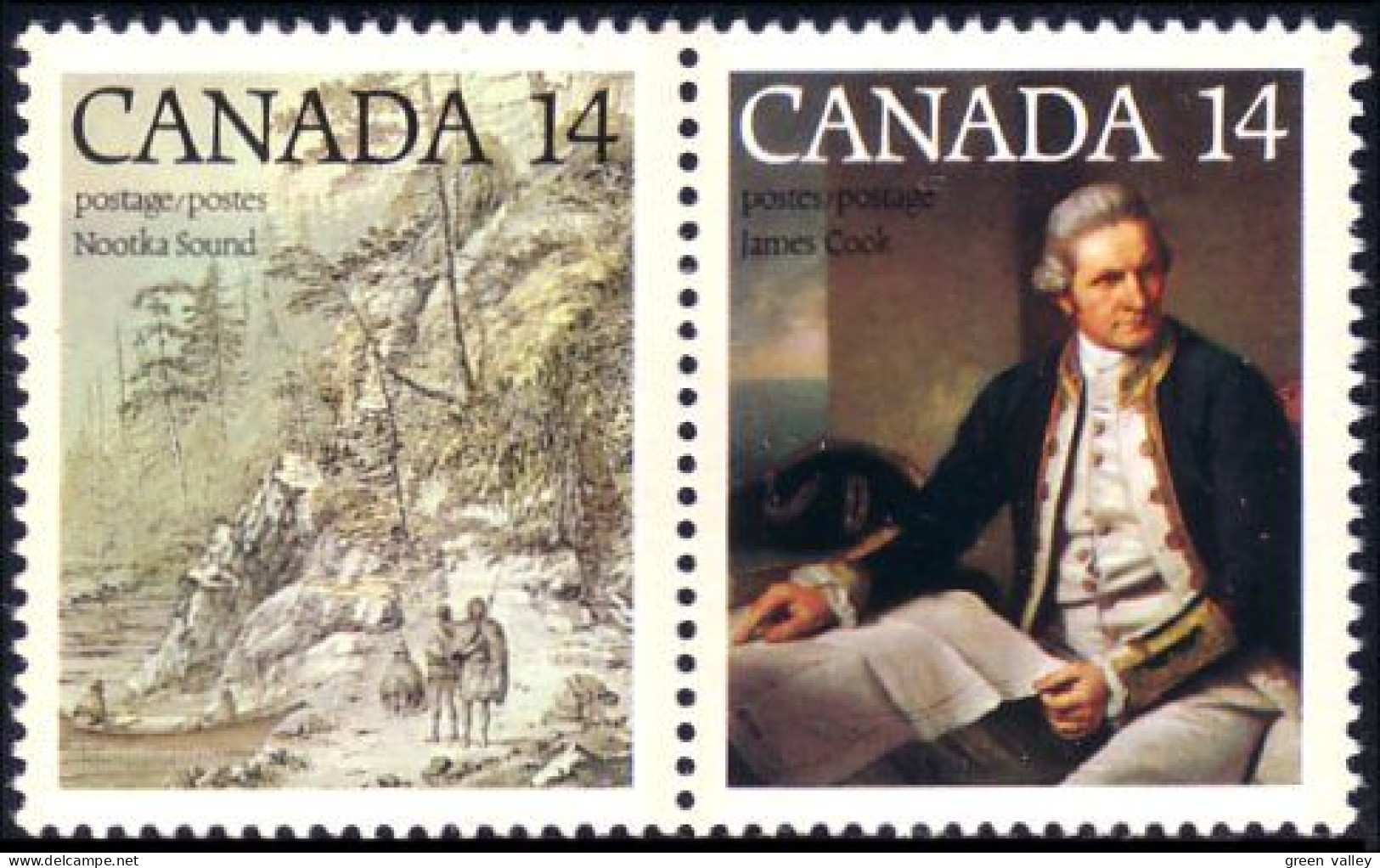 (C07-63ab) Canada James Cook Nootka Sound Se-tenant MNH ** Neuf SC - Barcos