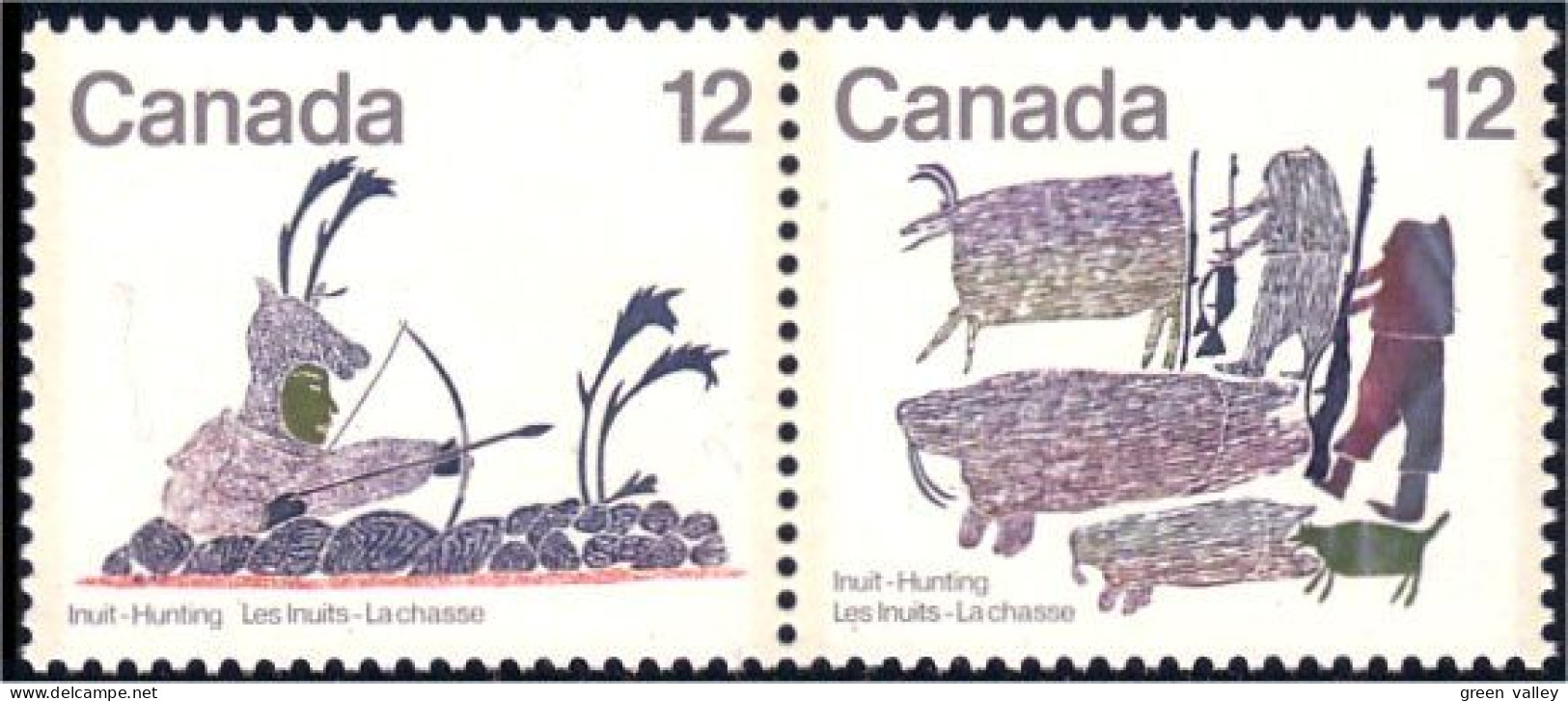 (C07-51ab) Canada Chasse Caribou Morse Walrus Hunting Se-tenant MNH ** Neuf SC - Indiani D'America