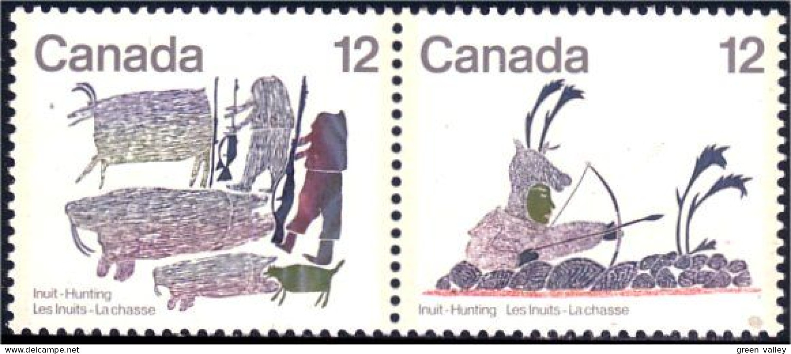 (C07-50ab) Canada Chasse Caribou Morse Walrus Hunting Se-tenant MNH ** Neuf SC - American Indians