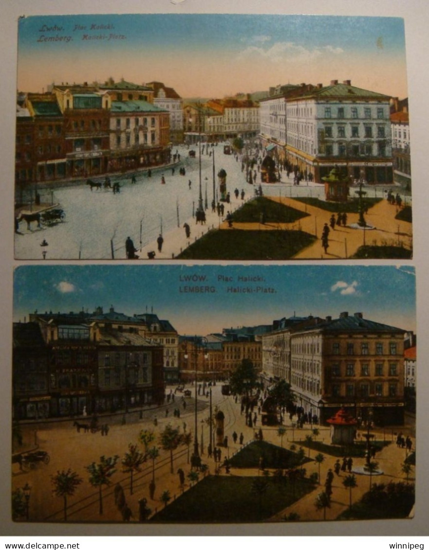 Lwow.Lemberg.Plac Halicki X2.Same View With Slight Difference.WWI,Austrian Army.Poland.Ukraine. - Ukraine