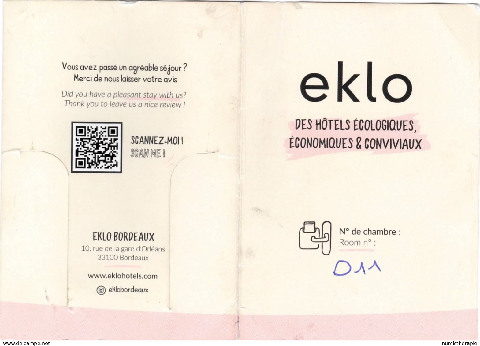 Lot De 2 Cartes Clé Avec Pochette : Hôtel Eklo Bordeaux - Hotel Keycards