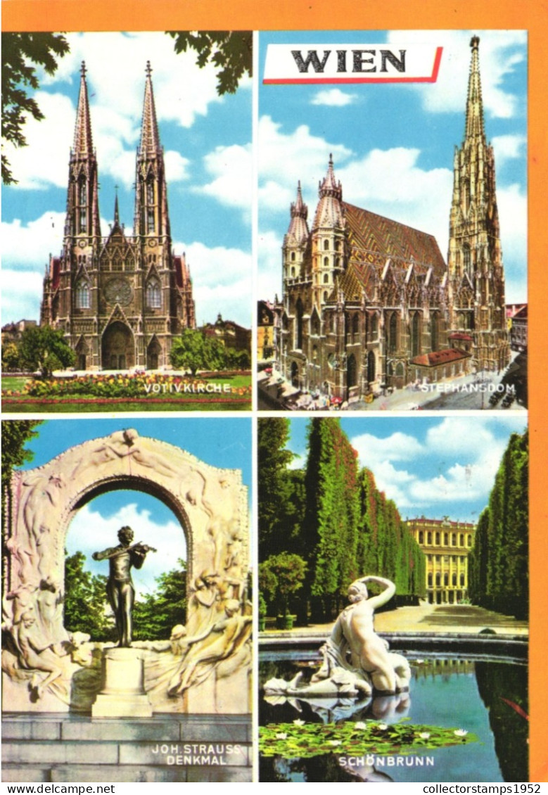 VIENNA, MULTIPLE VIEWS, CHURCH, ARCHITECTURE, STATUE, FOUNTAIN, PARK, PALACE, AUSTRIA, POSTCARD - Vienna Center