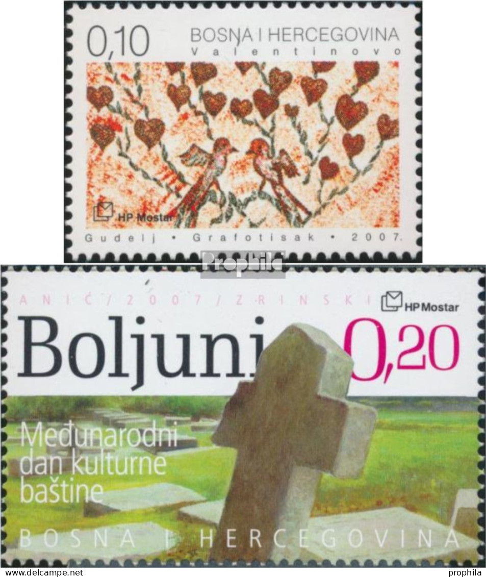 Bosnien - Kroat. Post Mostar 194,212 (kompl.Ausg.) Postfrisch 2007 Valentinstag, Nekropole Boljun - Bosnien-Herzegowina