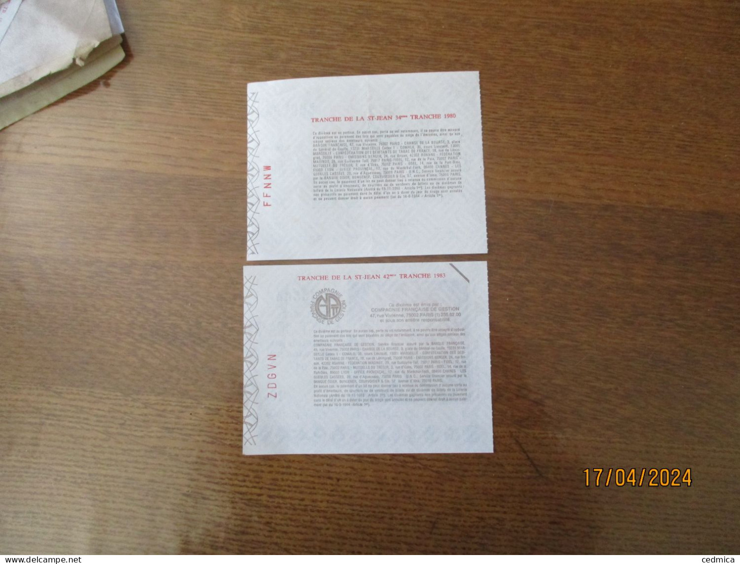 2 BILLETS DE LOTERIE TRANCHE DE LA SAINT JEAN 1980 ET 29 JUIN 1983 - Lotterielose