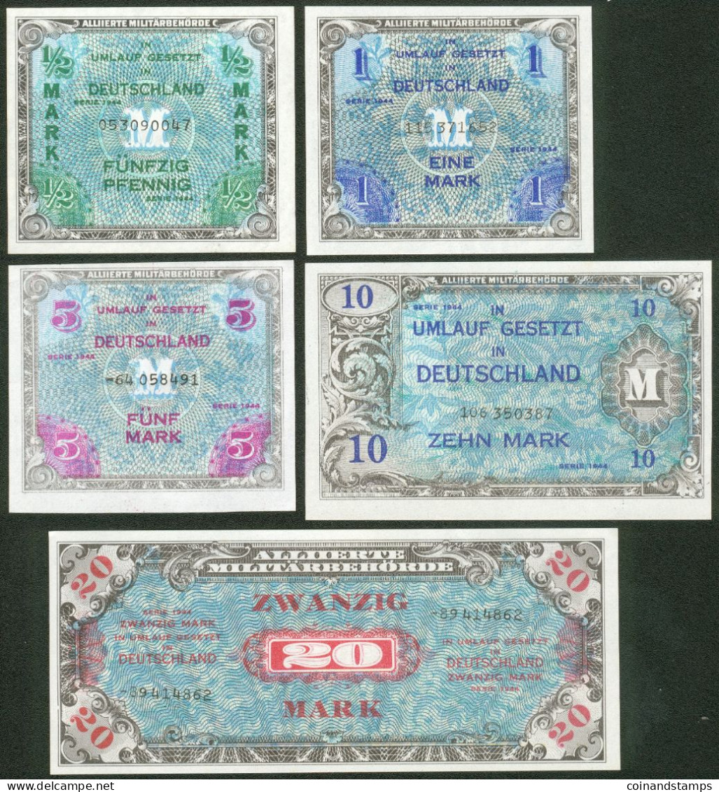 Alliierte Militärbehörde 1944 Komplette Serie 1/2 Bis 100 Mark Rosenberg Nr.200-207, UNC. - Lottti & Collezioni