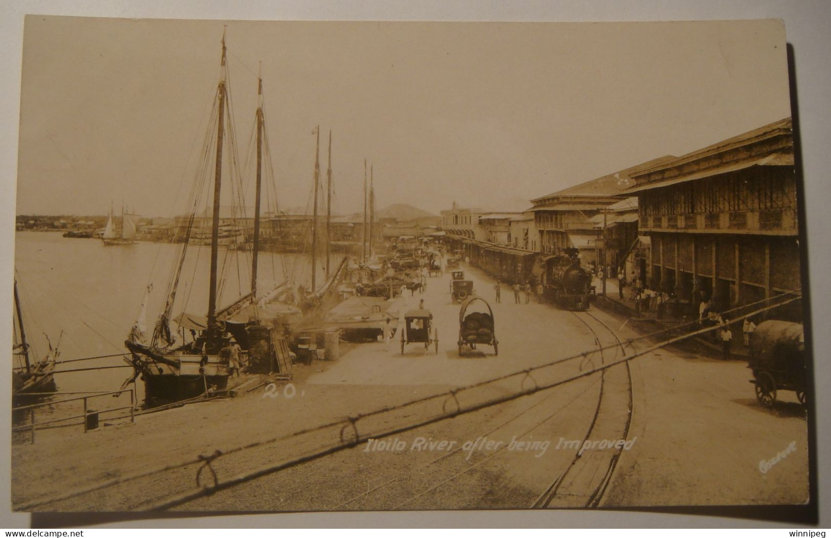 Iloilo,Philippines.Iloilo River After Being Improved.Railway,steamer,sail Boats,cars.cartsCasanave RPPC.1930. - Philippines