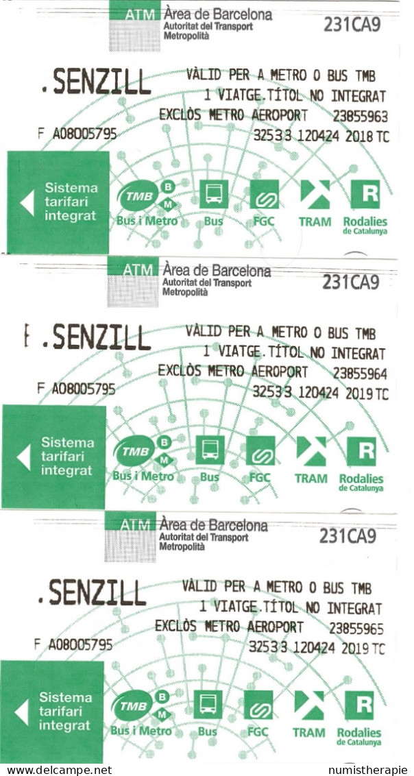 Lot De 3 Tickets : Àrea De Barcelona : Bus Metro Tram - Europa