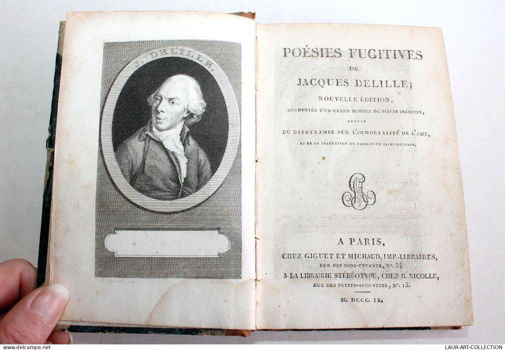 POESIES FUGITIVE De JACQUES DELILLE + DITHYRAMBE SUR L'IMMORTALITE DE L'AME 1809 / ANCIEN LIVRE XIXe SIECLE (1803.156) - Autori Francesi