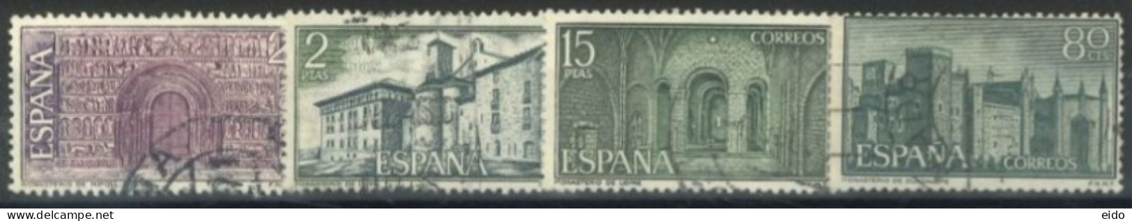 SPAIN, 1959/74, MONASTERIES STAMP SET OF 4, # 1639/1862,1864,& 906, USED. - Gebraucht
