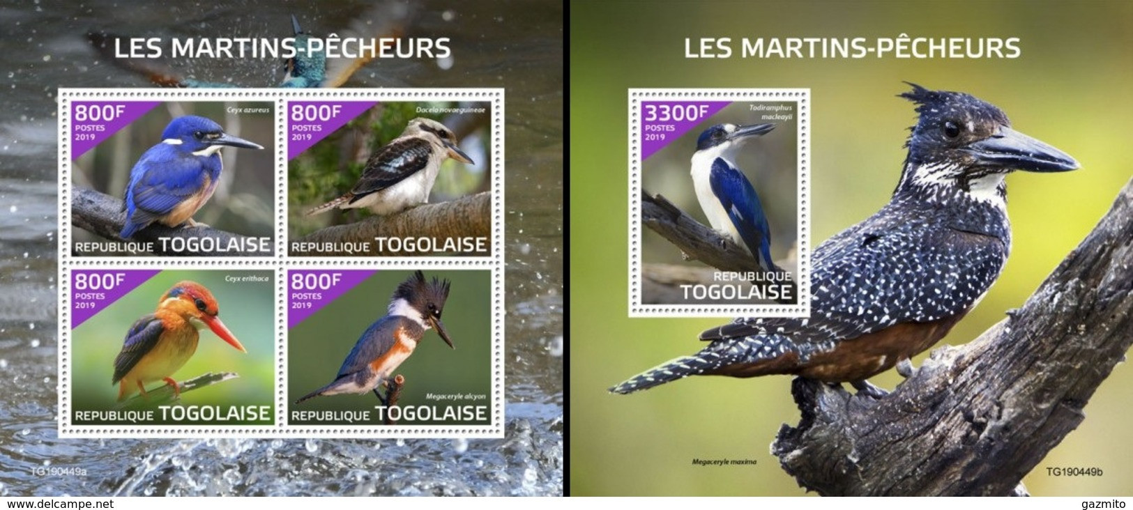 Togo 2019, Animals, Kingfisher, 4val In BF +BF - Pájaros Cantores (Passeri)