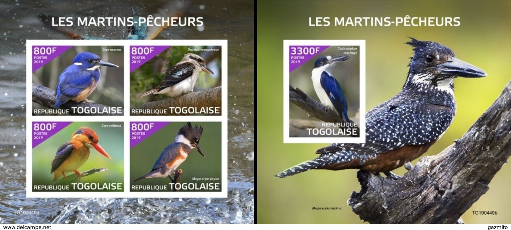 Togo 2019, Animals, Kingfisher, 4val In BF +BF IMPERFORATED - Songbirds & Tree Dwellers