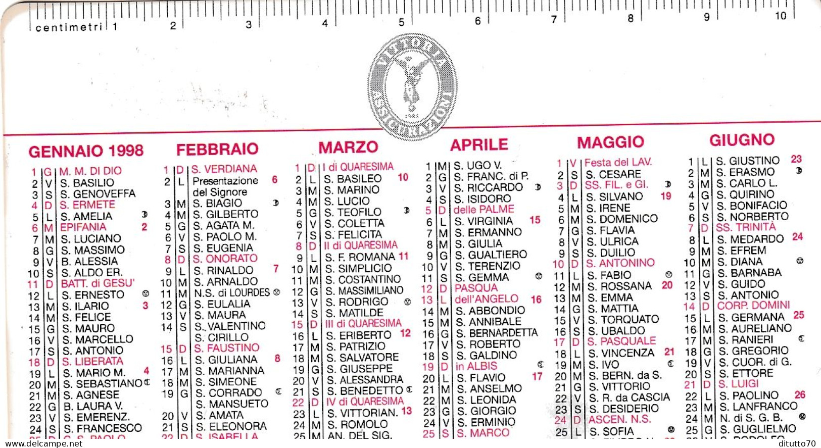 Calendarietto - Vittoria Assicurazioni - Anno 1998 - Small : 1991-00