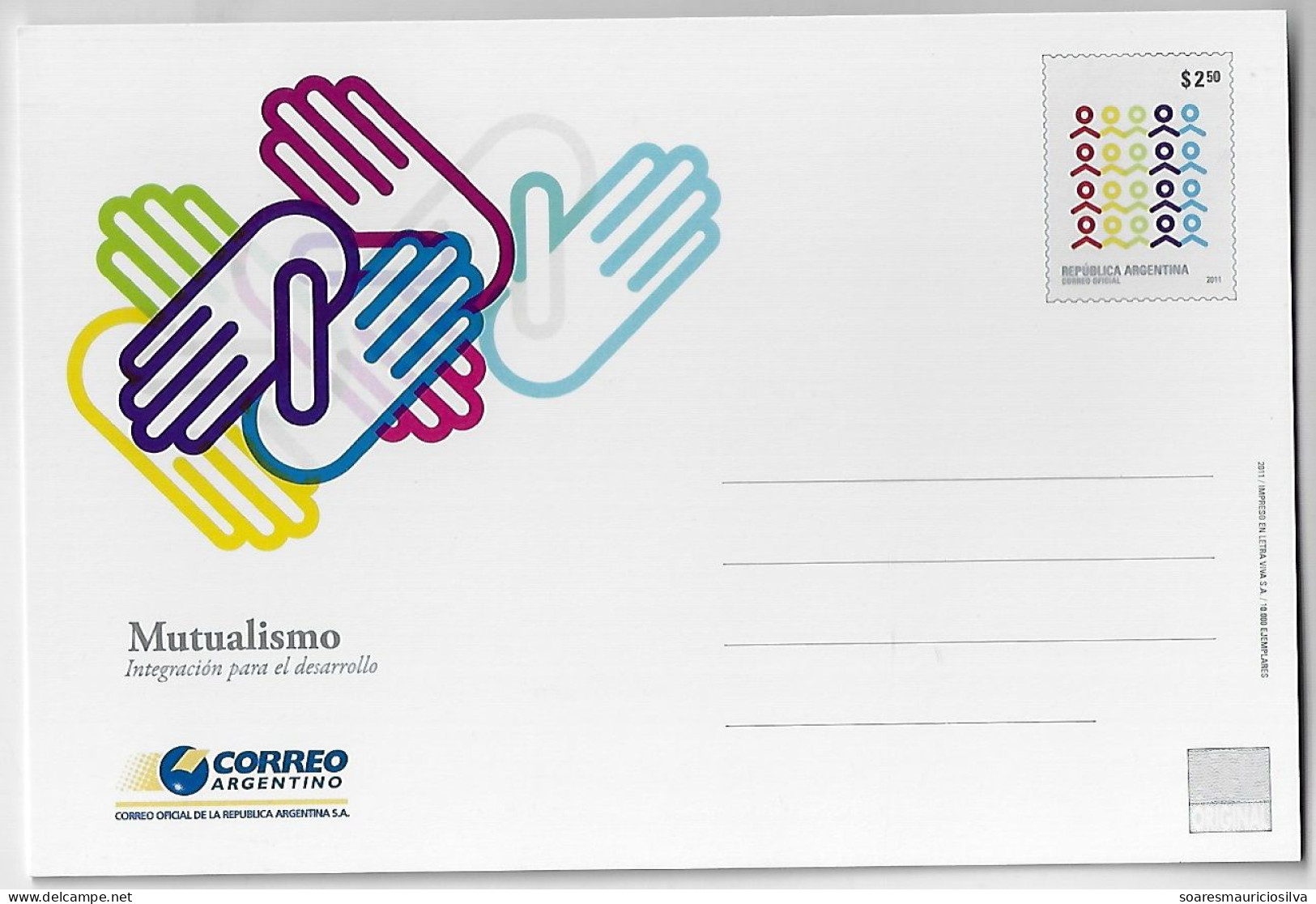 Argentina 2011 Postal Stationery Card Mutualism - Integration For Development Hand Unused - Postwaardestukken