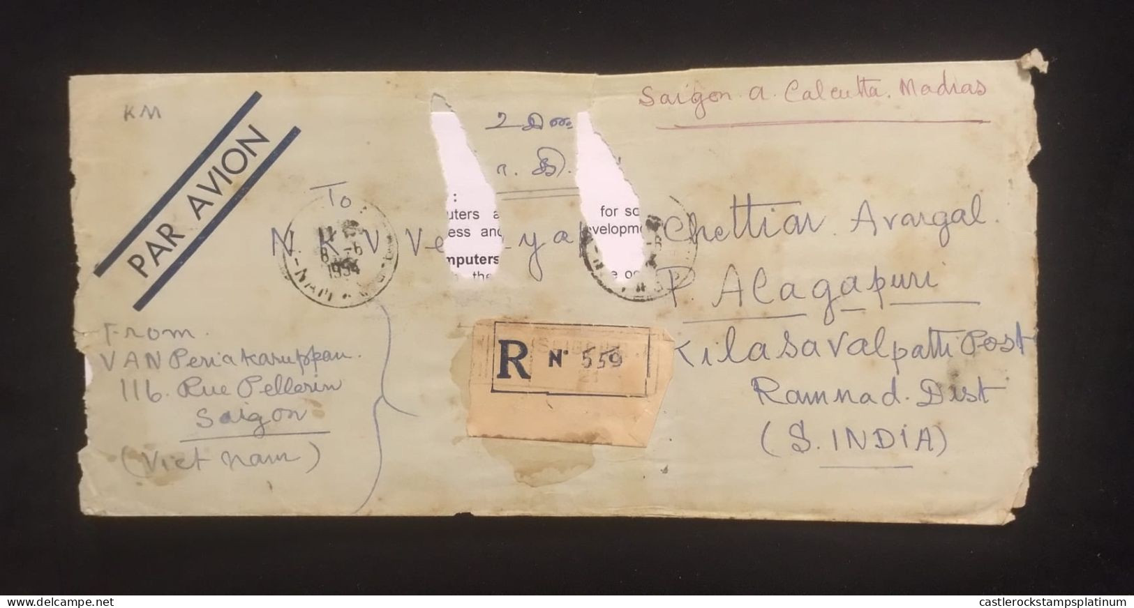 O) 1954 VIETNAM, SAIGON, CIRCULATED COVER TO CALCUTA - INDIA - Vietnam