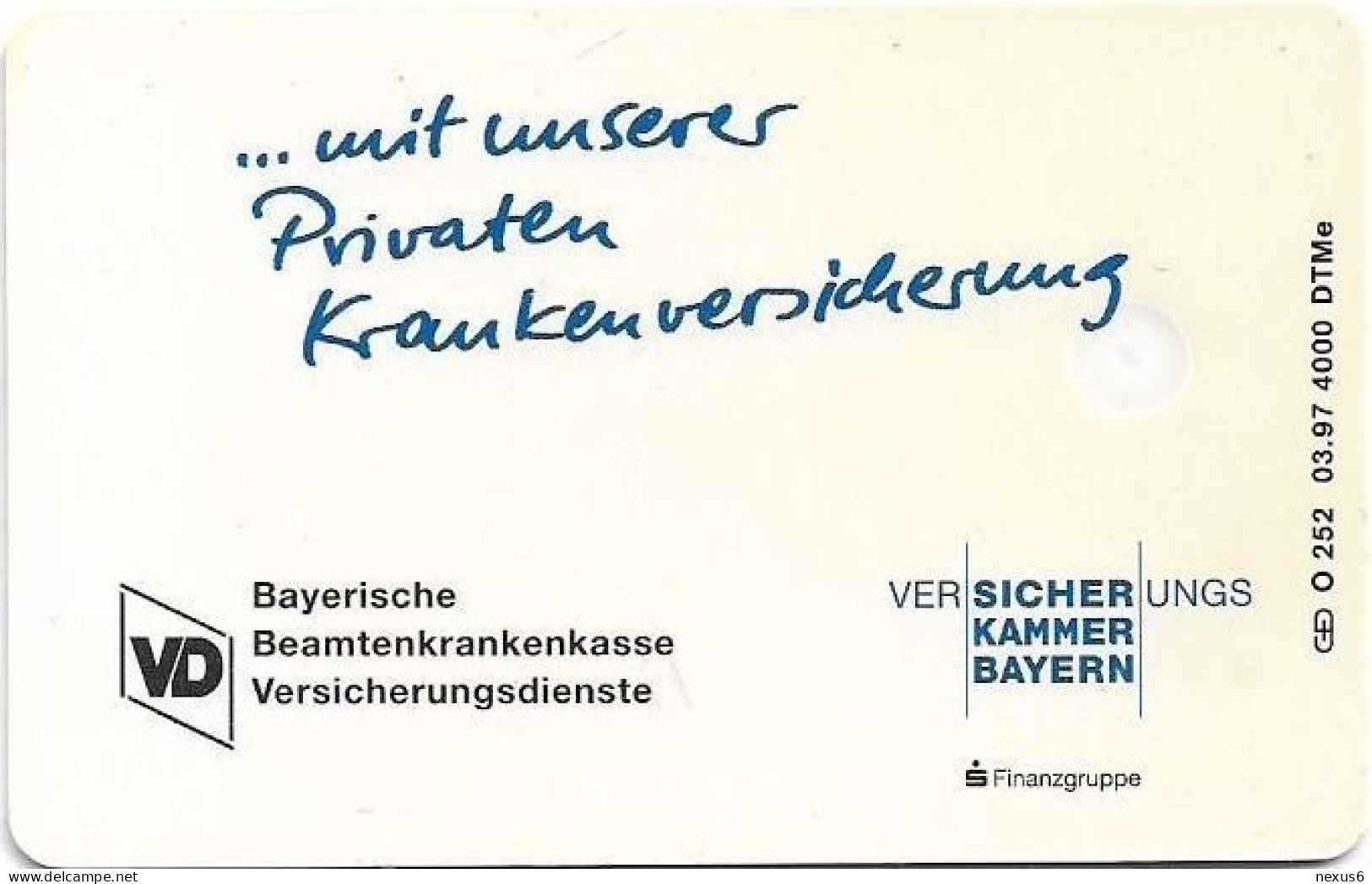 Germany - Bayerische Beamtenkrankenkasse 1 - O 0252 - 03.1997, 6DM, 4.000ex, Used - O-Series : Series Clientes Excluidos Servicio De Colección