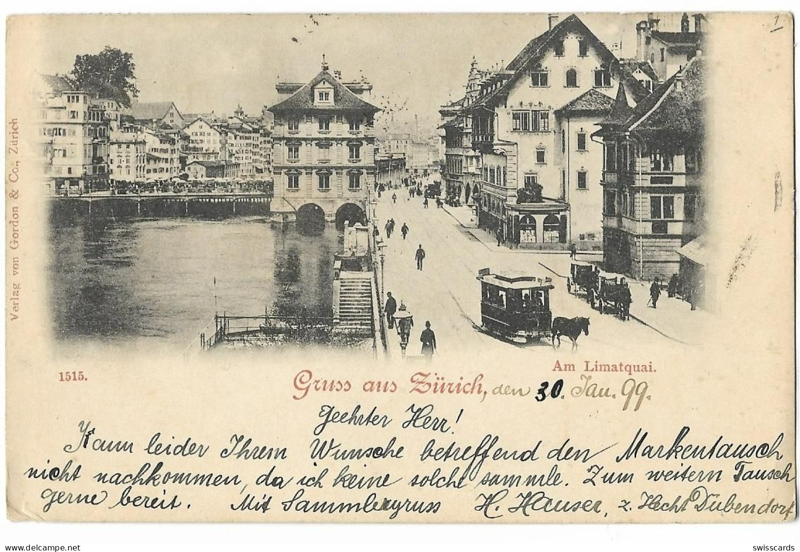 Gruss Aus ZÜRICH: Rössli-Tram Am Limmatquai 1899 - Zürich