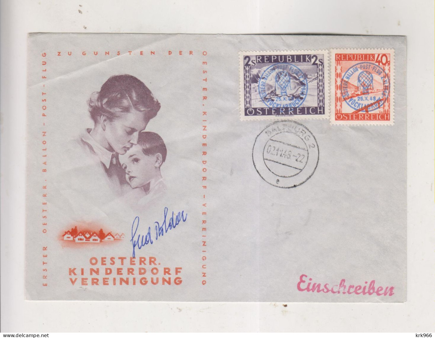 AUSTRIA 1948 Balloon Post Cover KINDERDORF VOCKLABRUCK - Lettres & Documents
