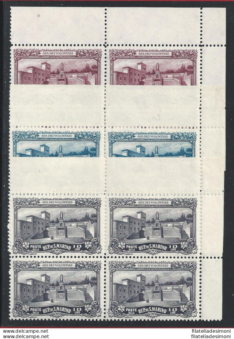 1927 SAN MARINO, N° 134/136  MNH/** QUARTINA ANGOLO DI FOGLIO - Sonstige & Ohne Zuordnung