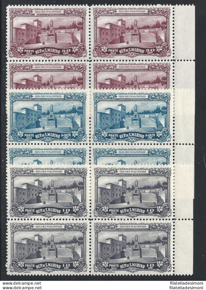 1927 SAN MARINO, N° 134/136  MNH/** QUARTINA BORDO DI FOGLIO - Other & Unclassified