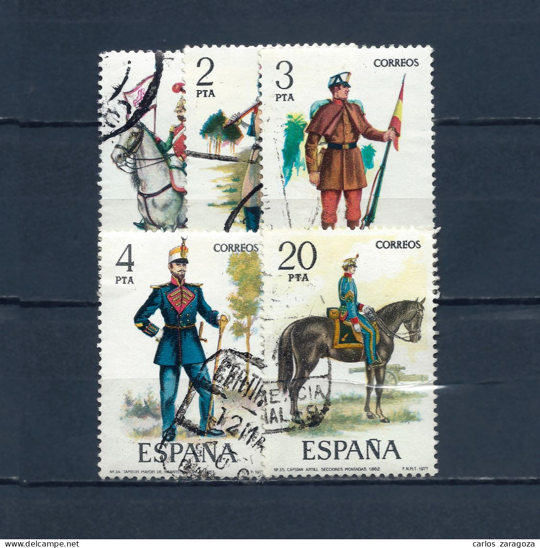 ESPAÑA 1977—Serie: Uniformes Militares 2381-85, Yt 2027-31, Mi 2274/78—Timbres Oblitérés (o) Used Stamps - Used Stamps