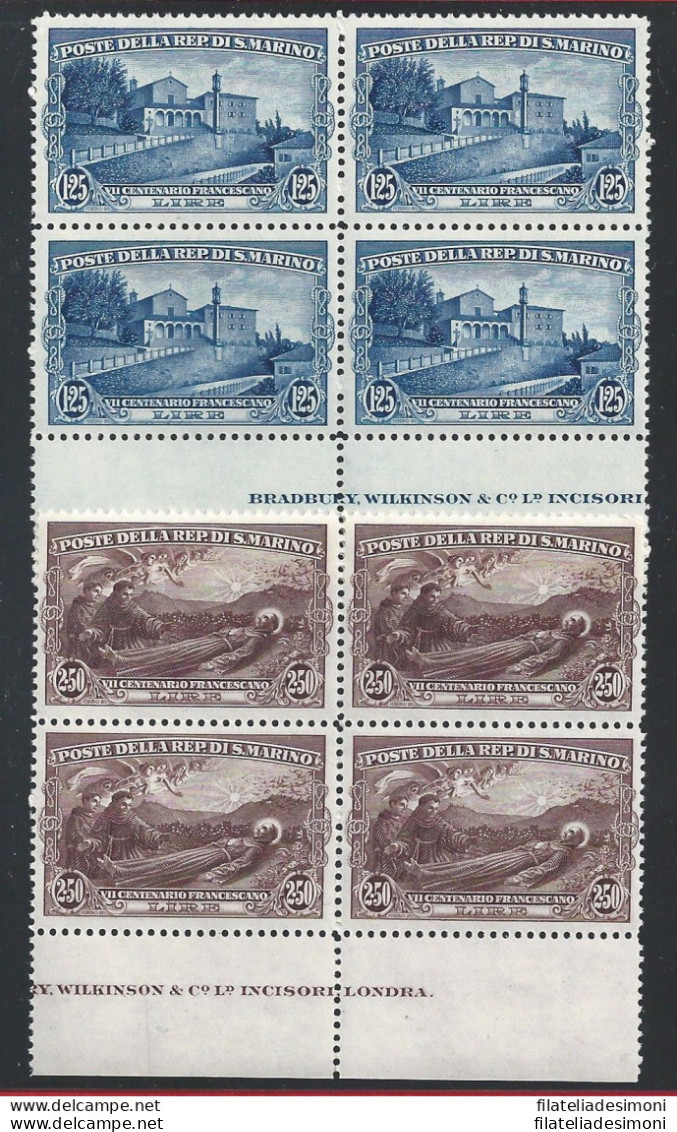 1928 SAN MARINO, N° 138/139  2 Valori In Quartina MNH/** - Altri & Non Classificati